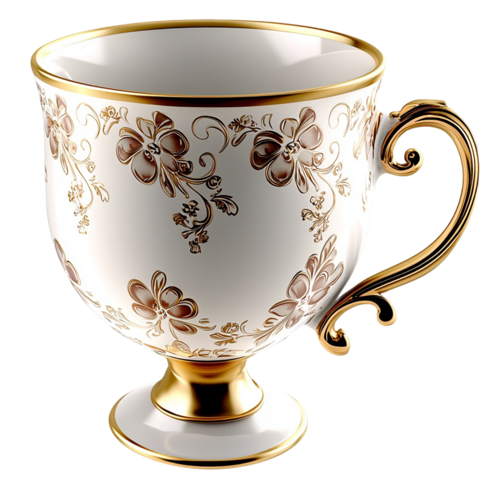 Teacup White Gold Ornate Drinkware Vintage Item Elegant White Teacup Gold Detailing, a Timeless Vintage Drinkware Piece for Tea Lovers png