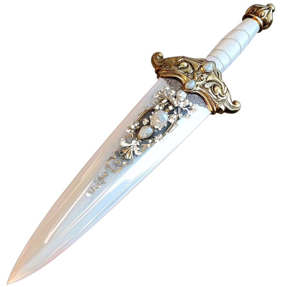 Silver Dagger Ornate Handle and Elegant Design, Featuring Mysterious and Romantic Charm, A Decorative Piece Perfect as a Gift Accessory for Collectors or Special Themed Occasions, png