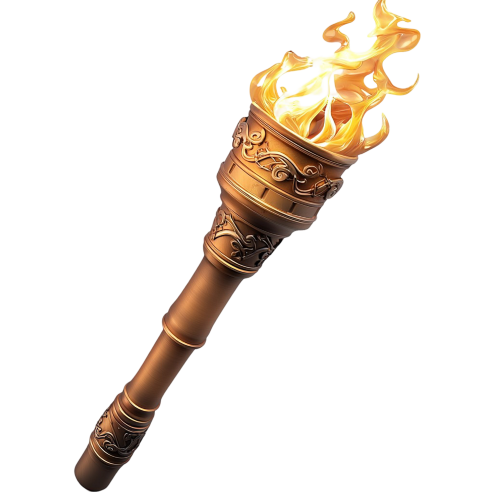 Wooden Torch Flaming Design in Elegant Romantic Style, A Symbolic Decorative Gift Full of Charm and Warmth, Ideal for Dramatic Interiors or Themed Celebrations Passion, png