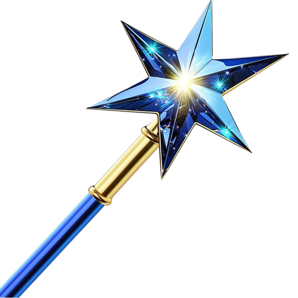 Blue StarTipped Wand, A Magical Accessory Radiating Fantasy Charm and Sparkling Elegance, Symbolizing Enchantment and Imagination, Ideal for Costumes, Roleplay, or Themed Celebrations Full of Wonder, png