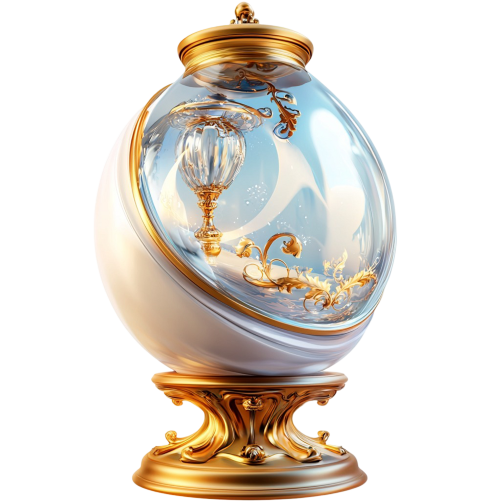 Glass Dome Blue Ornament on a Gold Base, Elegant Design for a Romantic Keepsake Decorative Gift, A Unique and Thoughtful Gift Idea png
