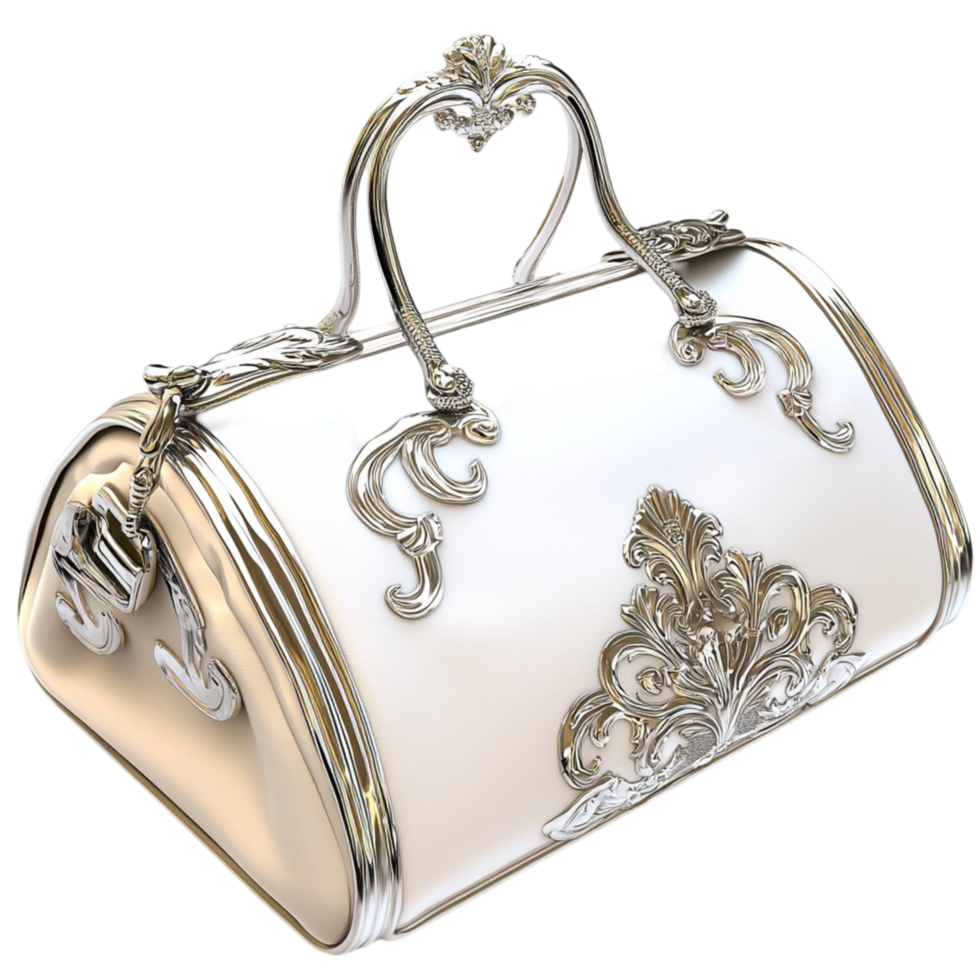 White Golden Handbag Ornate Design Elegant Accessory Luxury Fashion png