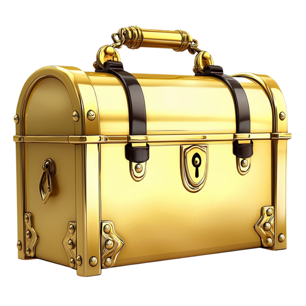 Gold Chest Black Accents and Ornate Design, Perfect for Elegant Storage, A Romantic Keepsake Treasure Box to Safeguard Precious Memories, A Luxurious and Timeless Decorative Piece for Your Home, png