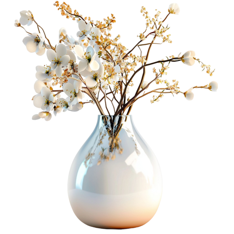 White Vase Delicate White Flowers in a Minimalist Design, An Elegant Decor Piece that Brings Soft Beauty and Romance to Any Space, Perfect for Adding a Subtle Yet Stylish Touch to Your Home Decor, png