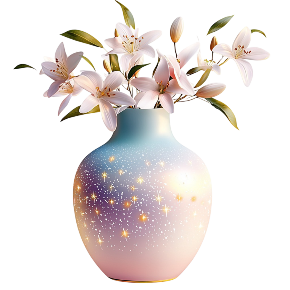 Pastel Vase White Flowers and Delicate Petals, Featuring an Elegant Design, A Romantic Decorative Piece Perfect for Gift Giving and Floral Arrangements, png