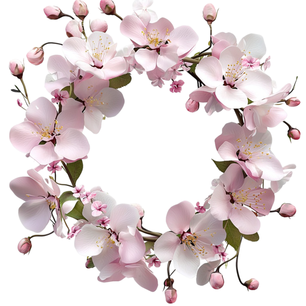 Pink Floral Wreath Delicate Blossoms and Elegant Design, A Romantic Decorative Piece Symbolizing Affection, Ideal for Home Decor or as a Thoughtful Gift, png