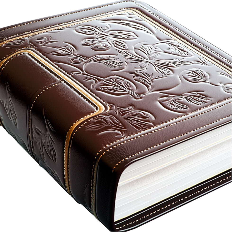 Brown Leather Book Gold Embossing and Elegant Romantic Design, A Literature Keepsake Full of Charm, Ideal for Gifting, Journaling, or Display as a Timeless Decorative Accessory, png