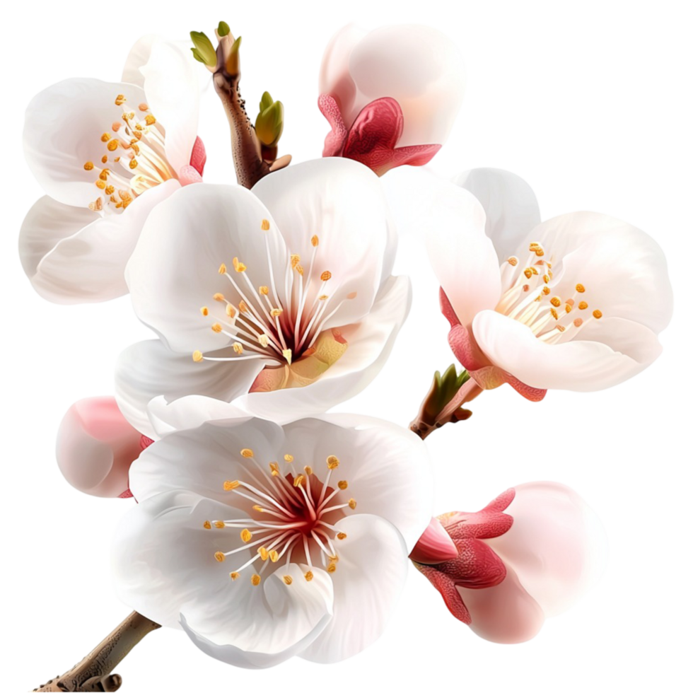 Delicate White Cherry Blossoms Branch Capturing the Beauty of Spring Gentle Petals and Graceful Form, A Symbol of Natures Serenity and Seasonal Elegance Perfect for Decorative Display, png