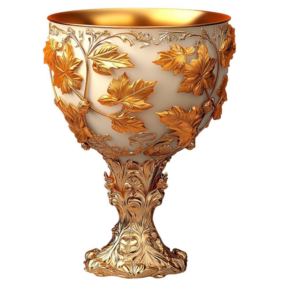 Golden Chalice Ornate Detailing, A Ceremonial Vessel Reflecting Royalty, Luxury, and Antique Beauty, Perfect for Collectors or As a Centerpiece of Historical and Cultural Significance, png