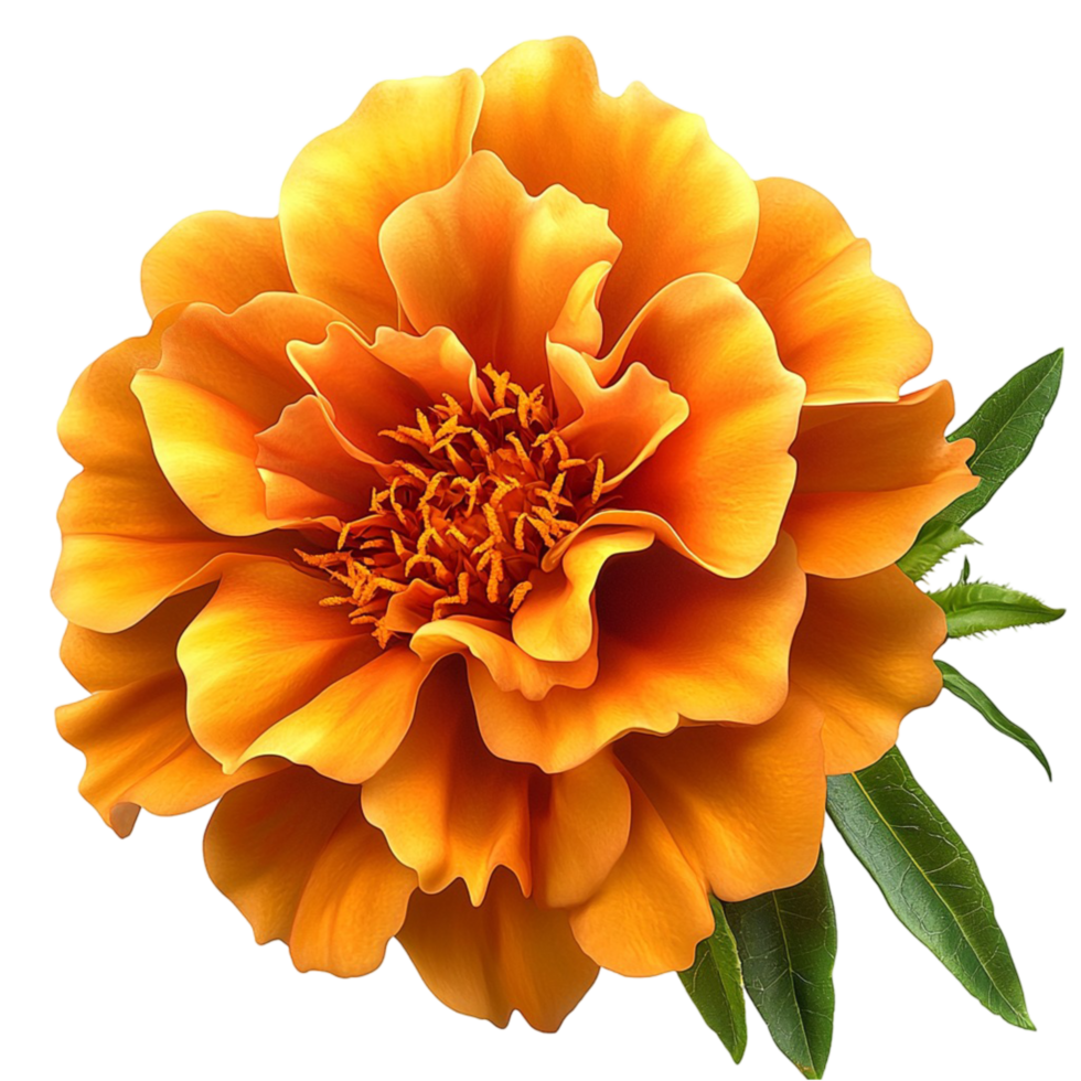 Vibrant Orange Marigold Flowers Delicate Petals and Green Leaves, Symbolizing Natures Joy, Perfect for Festivity and Celebration Decor Bringing Warmth and Cultural Significance to Any Setting, png