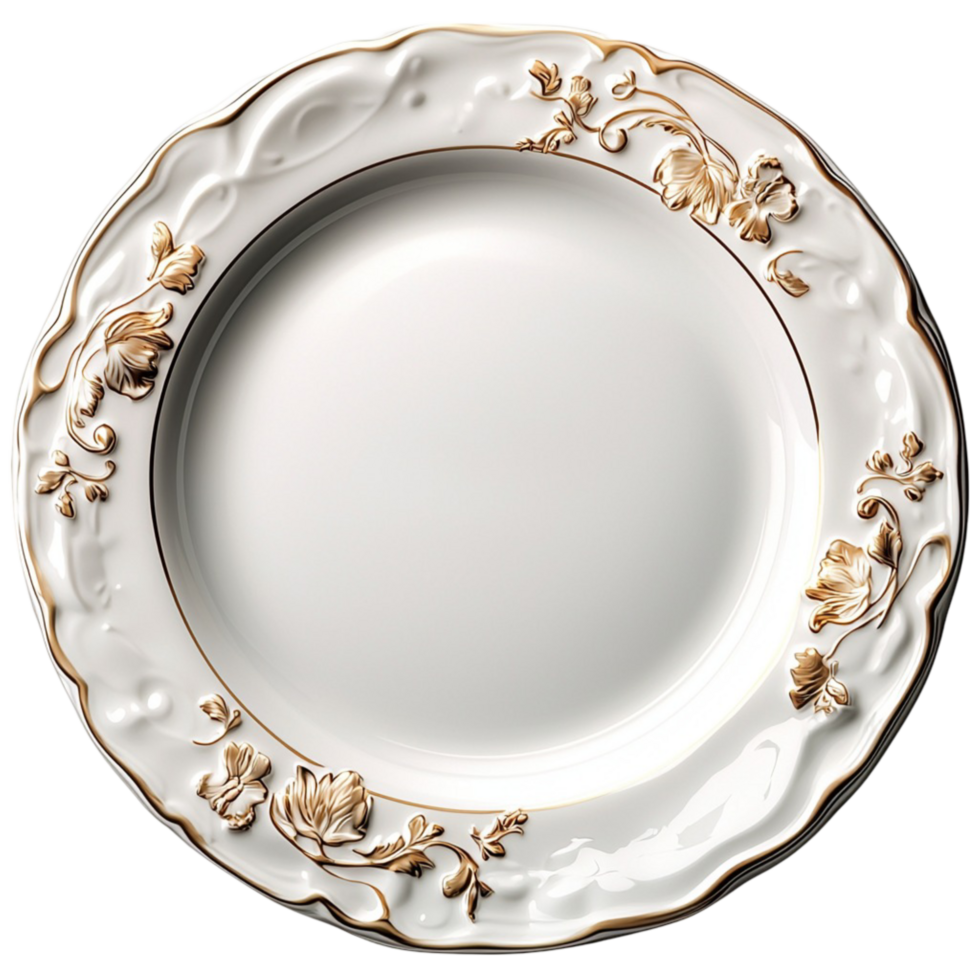 White Porcelain Plate Ornate Edge Classic Design Elegant Tableware png