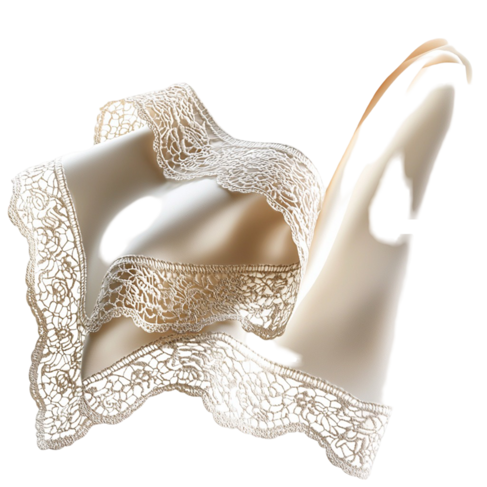 Creamy White Lace Fabric Draped Delicate Texture and Elegant Detailing, A Decorative Textile Element Bringing Vintage Charm, Perfect for Crafts, Weddings, or Romantic Styling in Interior Design, png