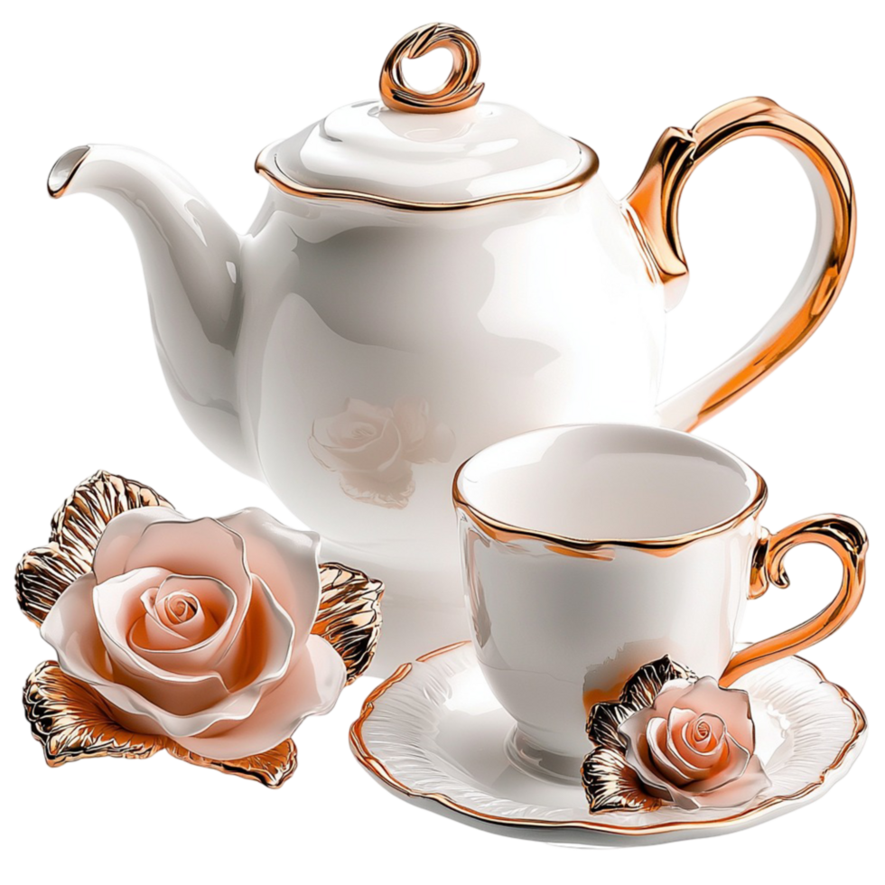 White Porcelain Teapot Floral Pattern Elegant Design Beverage Service png