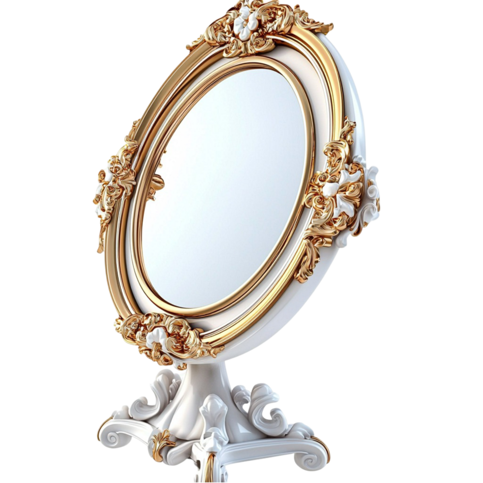 White Golden Oval Mirror Ornate F rame Antique Design Elegant Display png