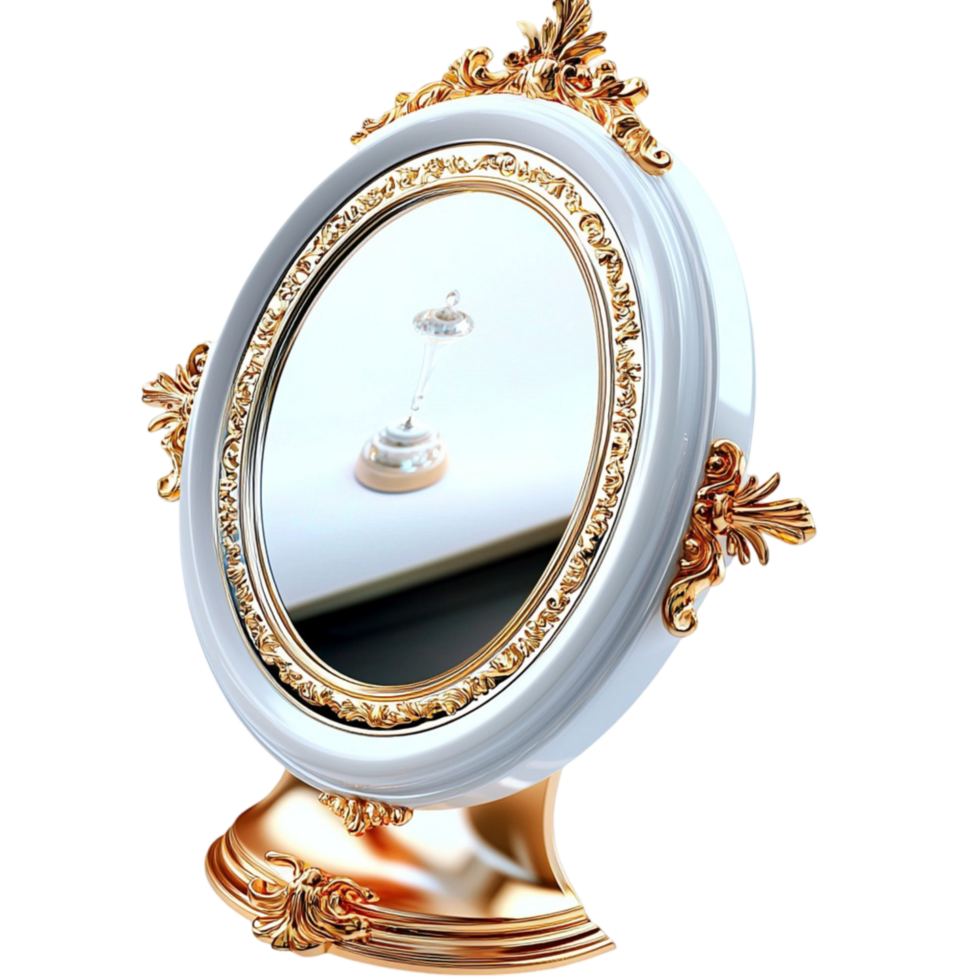 White Oval Mirror Ornate Frame Antique Design Elega nt Display Charm png