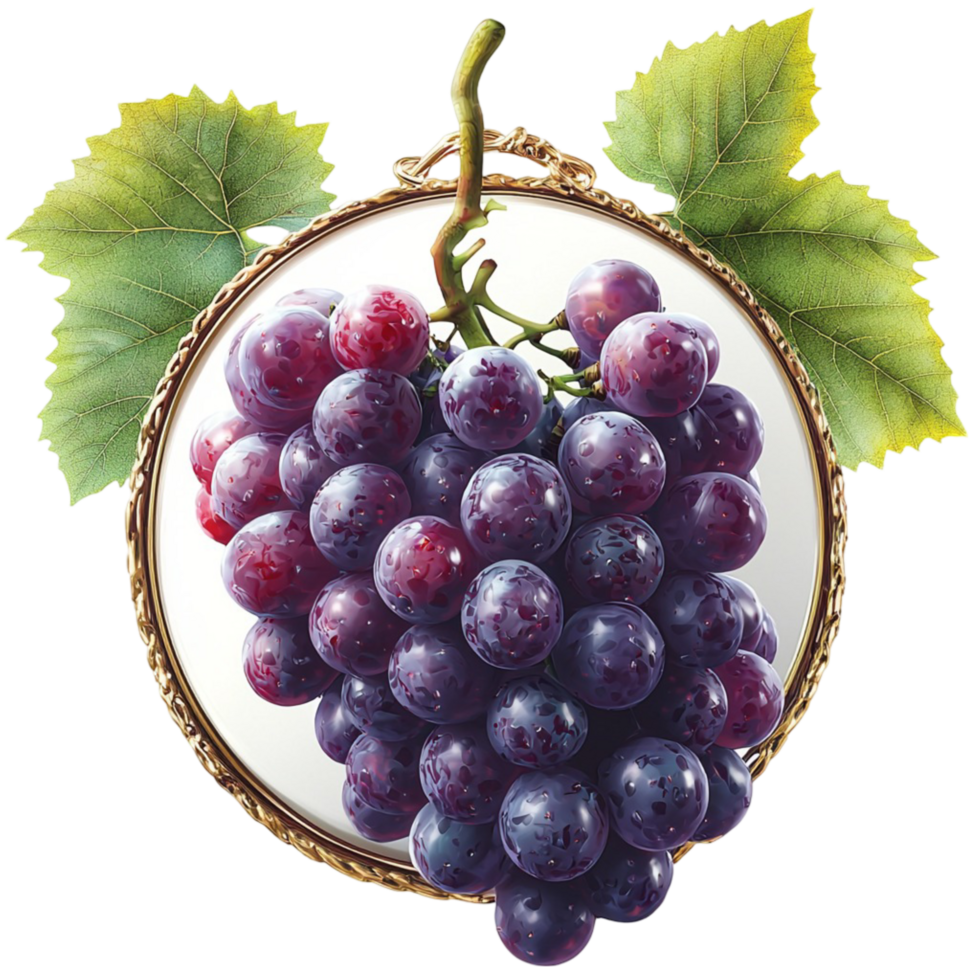 Purple Grapes Cluster,A cluster of purple grapes green leaves, representing natures abundance, harvest charm, and elegant beauty, ideal for symbolic display or enhancing rustic, seasonal themes. png