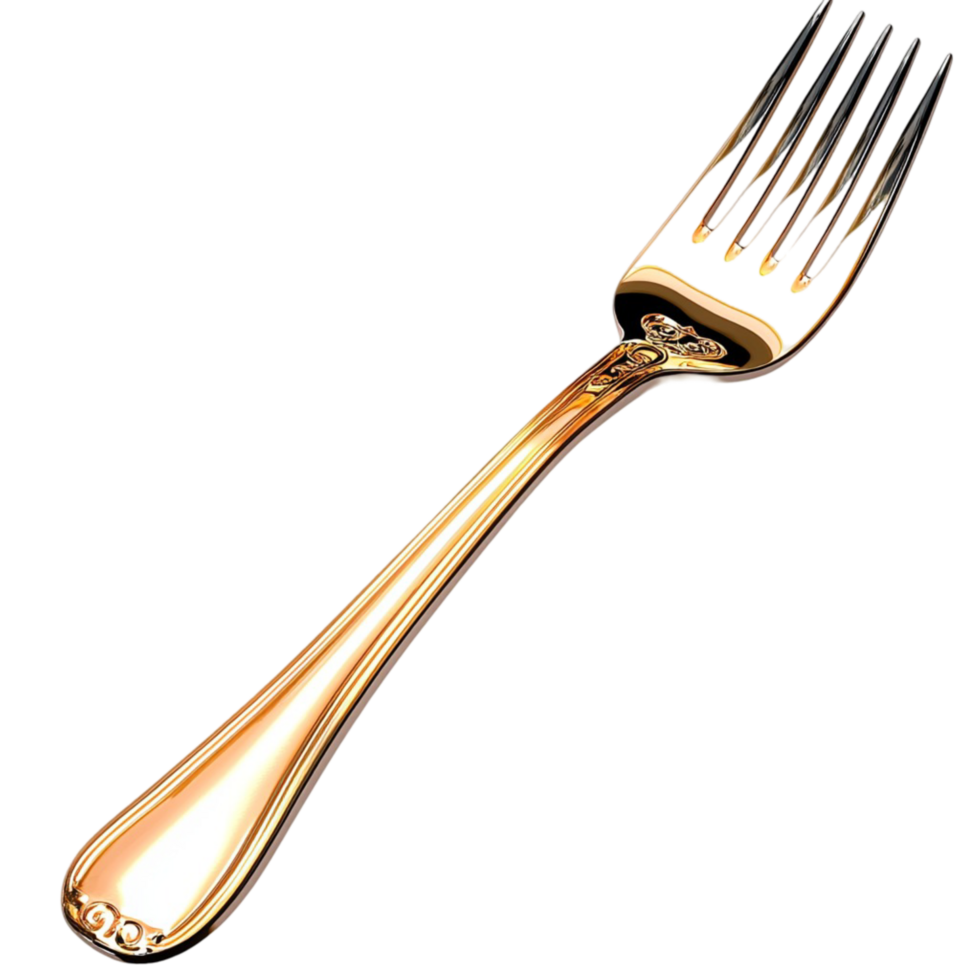Gold Fork Wooden Handle Elegant Dining Utensil Unique Design Sophisticated Table Setting Stylish Cutlery Functional Kitchen Essential Piece png