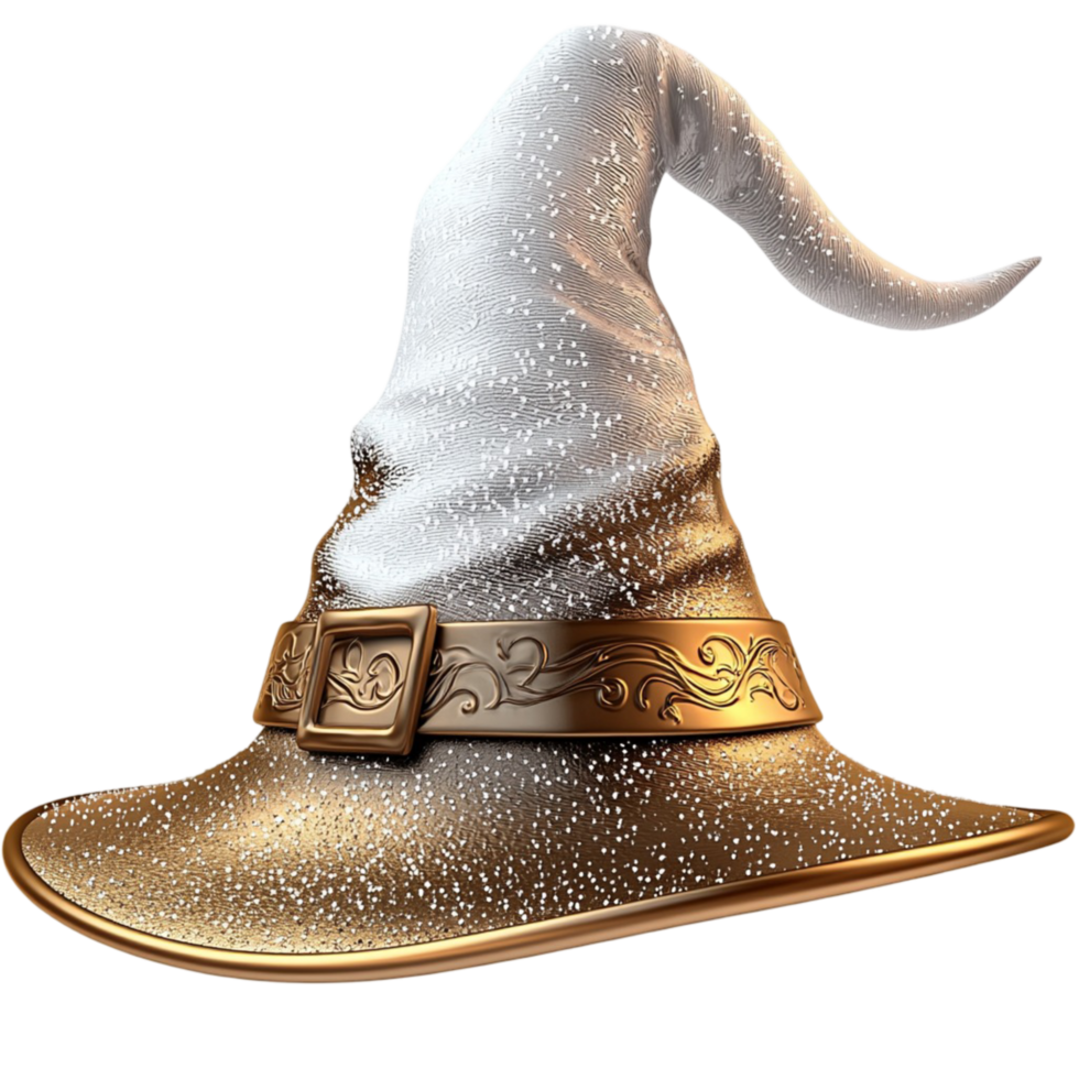 Wizard Hat White and Gold Stars, A Magical Design Full of Whimsical Charm, An Enchanting Decorative Piece Ideal as a Gift Accessory for Fantasy Lovers and Celebrations, png