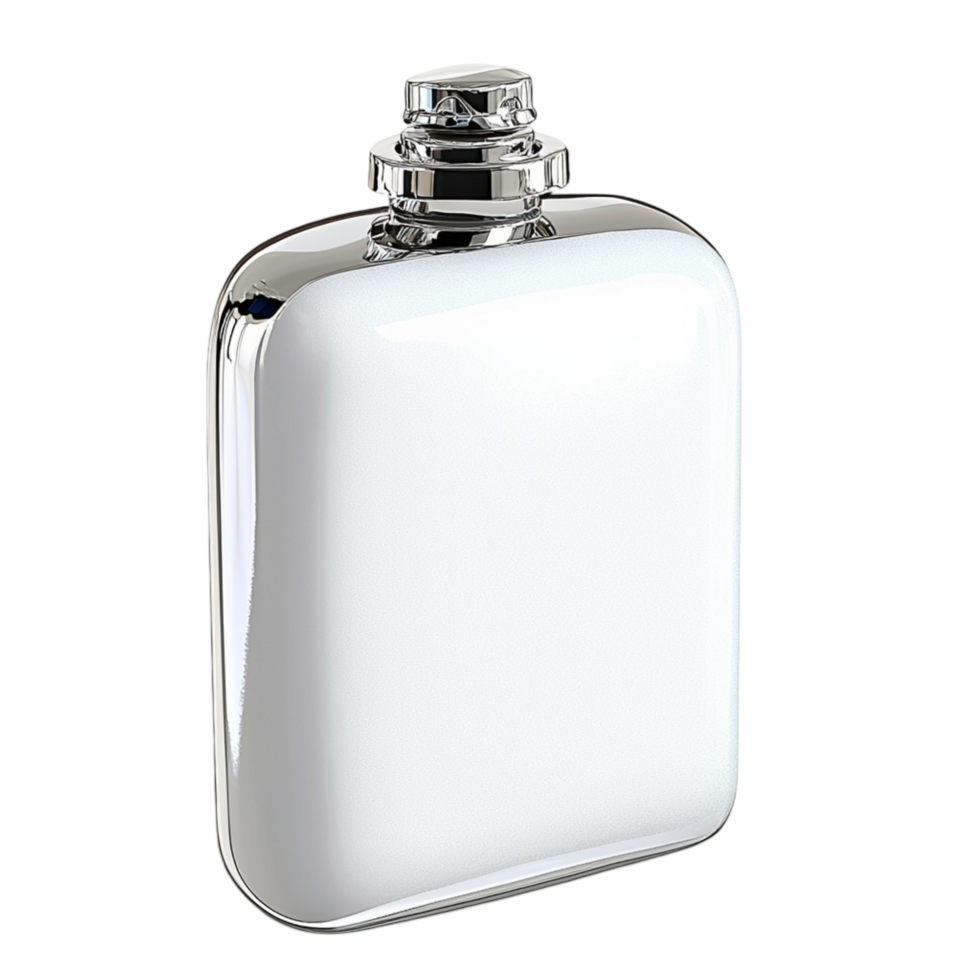 Silver Flask Featuring Elegant Craftsmanship as a Beverage Container Sophistication, Luxury Appeal, and Charm, Perfect for Refined Gatherings or Stylish Personal Moments png