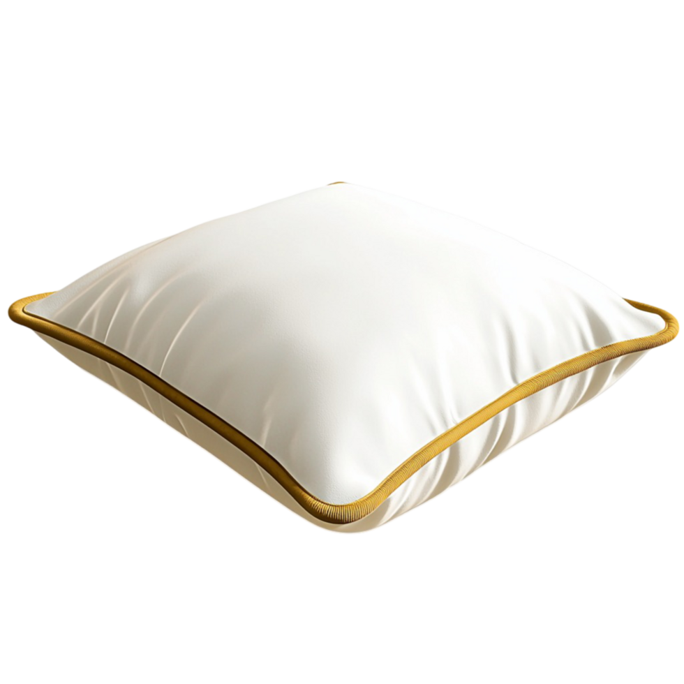 White Pillow Gold Trim and Soft Texture Enhancing Elegant Home Decor Luxurious Comfort, Delicate Details, Stylish Aesthetic, and Classic Charm png