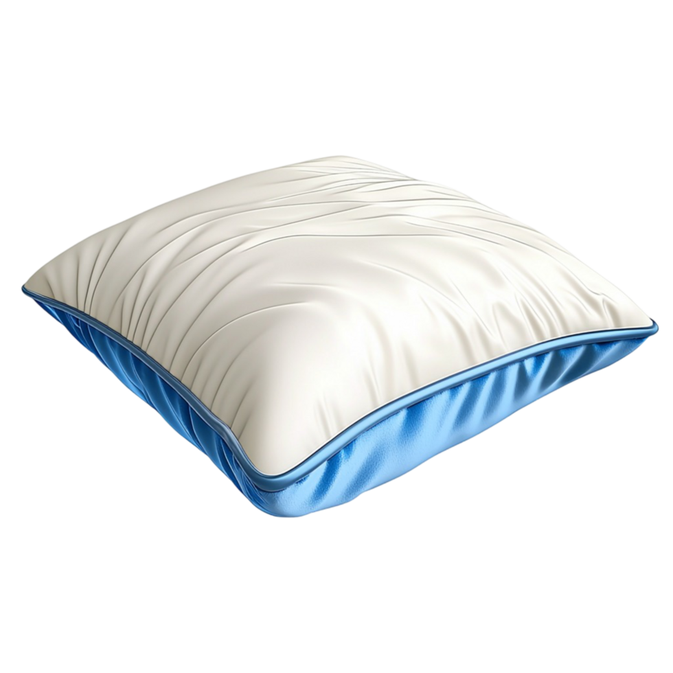 White Pillow Blue Trim Soft Comfortable Cushion Cozy Bedding Accessory Decorative Throw Relaxing Home Accent Plush Texture Essential png