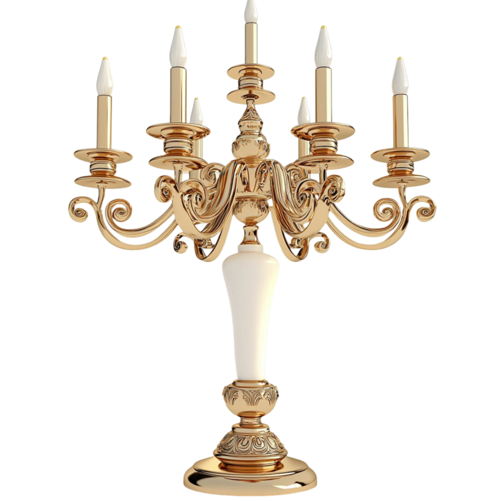 Golden Candelabra Multiple Arms and Ornate Design Representing Luxury Lighting Options Featuring Elegance and Charm for Sophisticated Interiors and Grand Occasions png