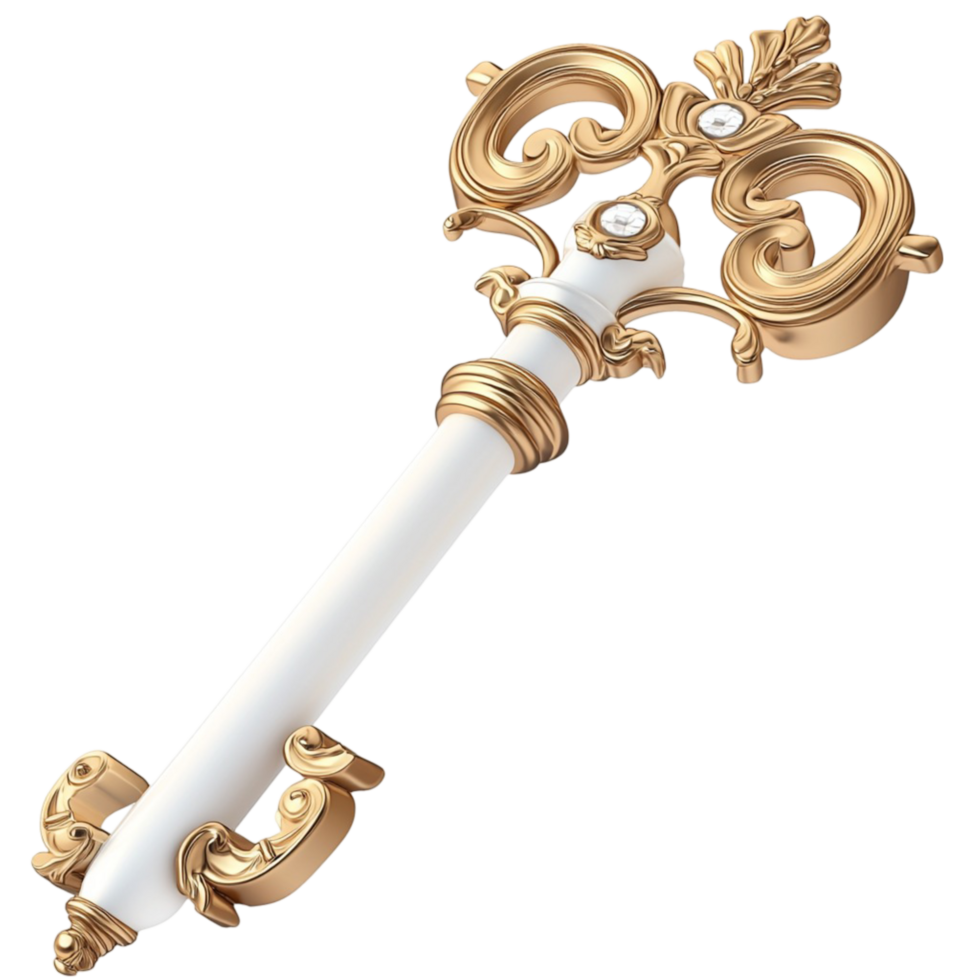 Royal Scepter Handle Golden Floral Filigree Representing Power Authority and Ceremonial Majesty Used in Monarchical Rituals Magical Narratives and Symbolic Displays of Regal Presence png