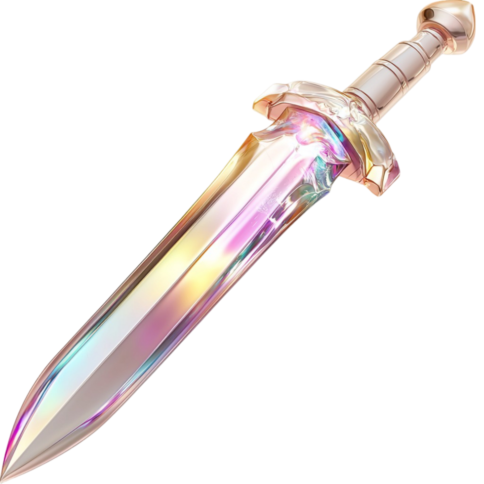 Rainbow Sword Ornate Handle Antique Weapon Elegant Design Symbol Charm png