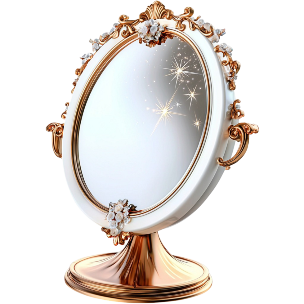 White Oval Mirror Ornate Frame Antique Design El egant Display Charm png