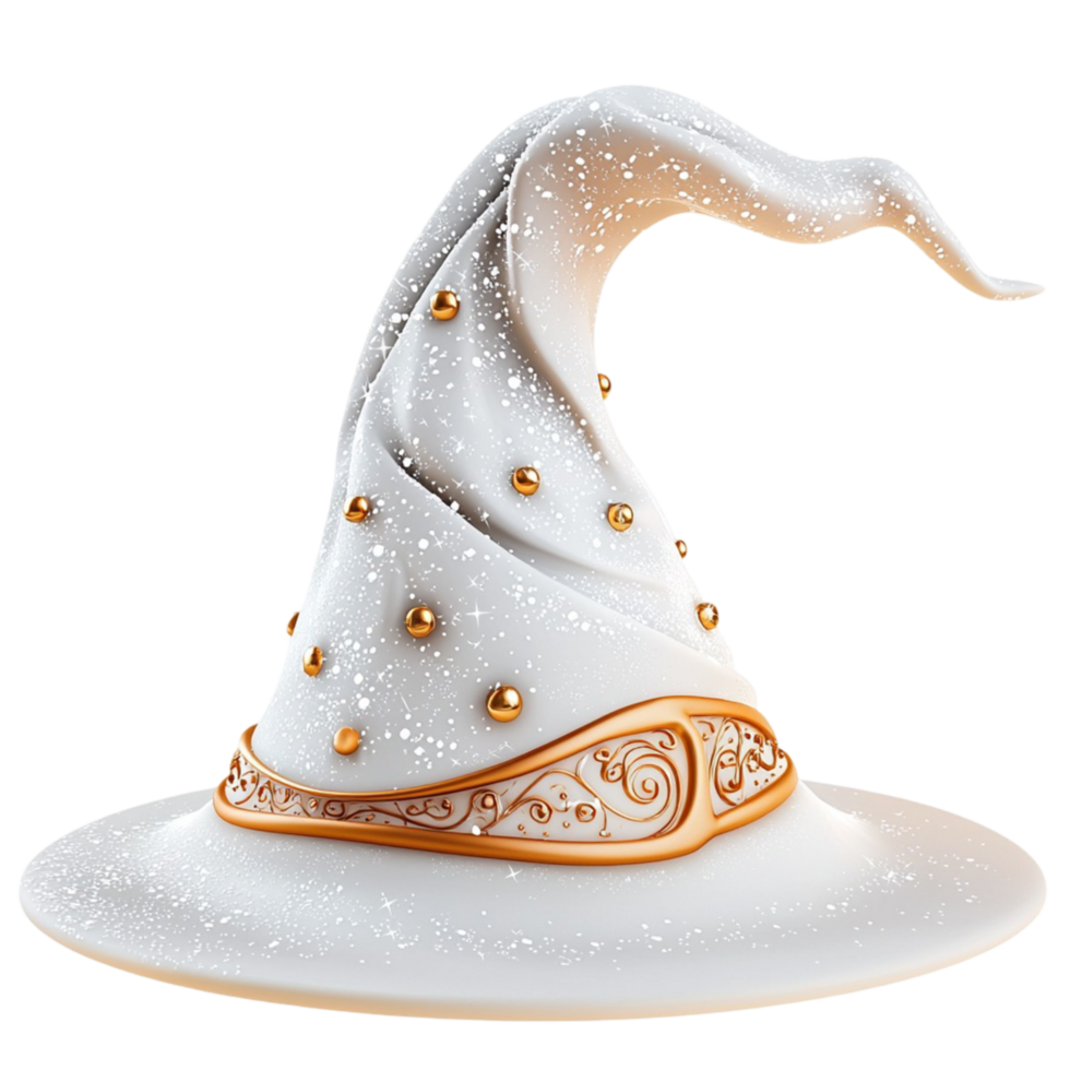 White Wizard Hat Ornate Design Magical Accessory Elegance Charm Symbol png