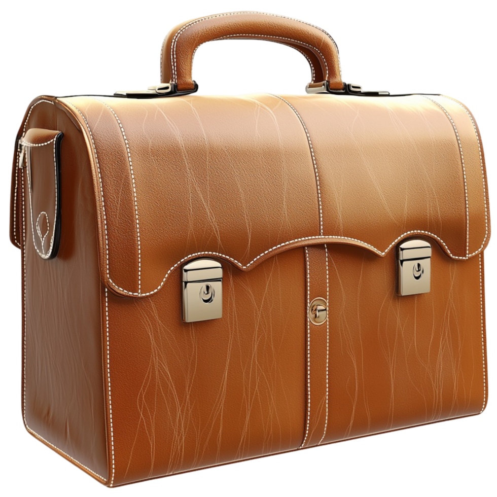 Brown Briefcase in Leather Design Offering Functional Utility Vintage Elegance, Charm, and Timeless Style for the Discerning Professional Seeking a Blend of Sophistication and Practicality png
