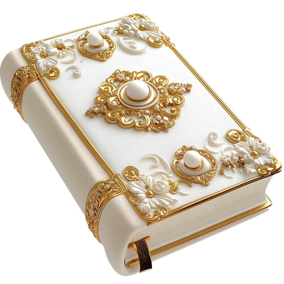 White Book Pearl Trim Ornate Design Memory Keepsake Elegance Charm png