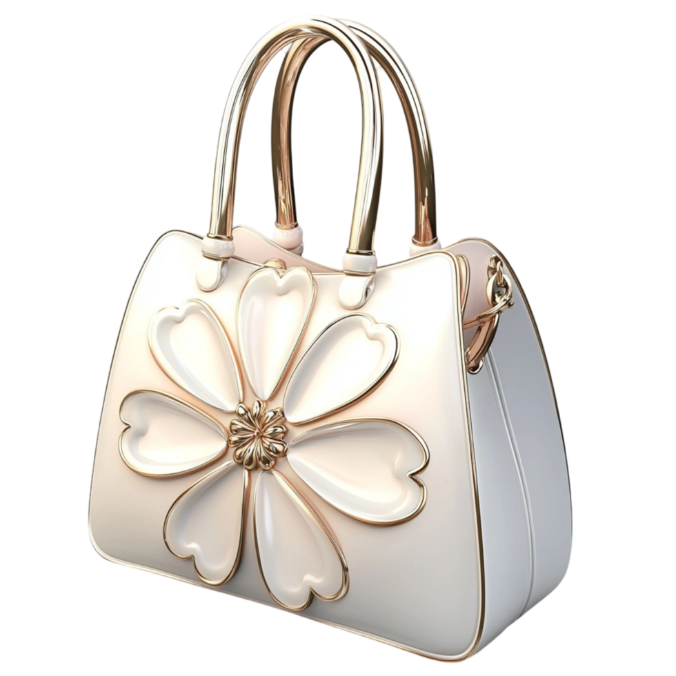 White Handbag Floral Pattern, An Elegant Fashion Accessory Combining Luxury Charm, A Stylish Piece That Complements Any Outfit, Perfect for Adding a Touch of Sophistication to Your Wardrobe, png