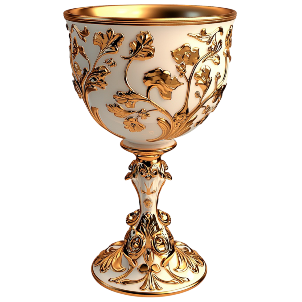 Golden Goblet showcasing ornate design symbols of royalty and ceremonial luxury, exuding elegance and charm suitable for majestic feasts or treasured display in regal collections png