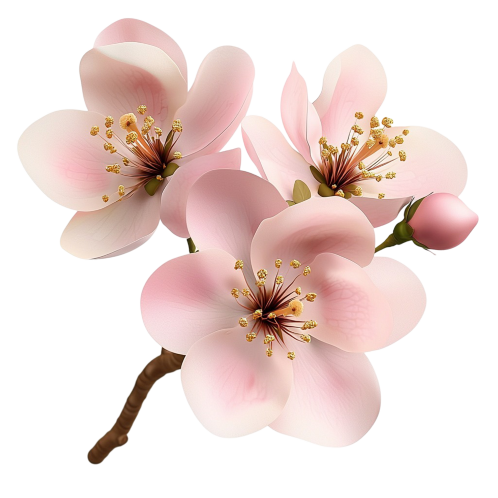 Pink Cherry Blossoms on Branch Representing Natures Beauty, Spring Serenity, Feminine Elegance, and Delicate Charm as a Symbol of Renewal, Peace, and Aesthetic Grace in Blooming Floral Form png