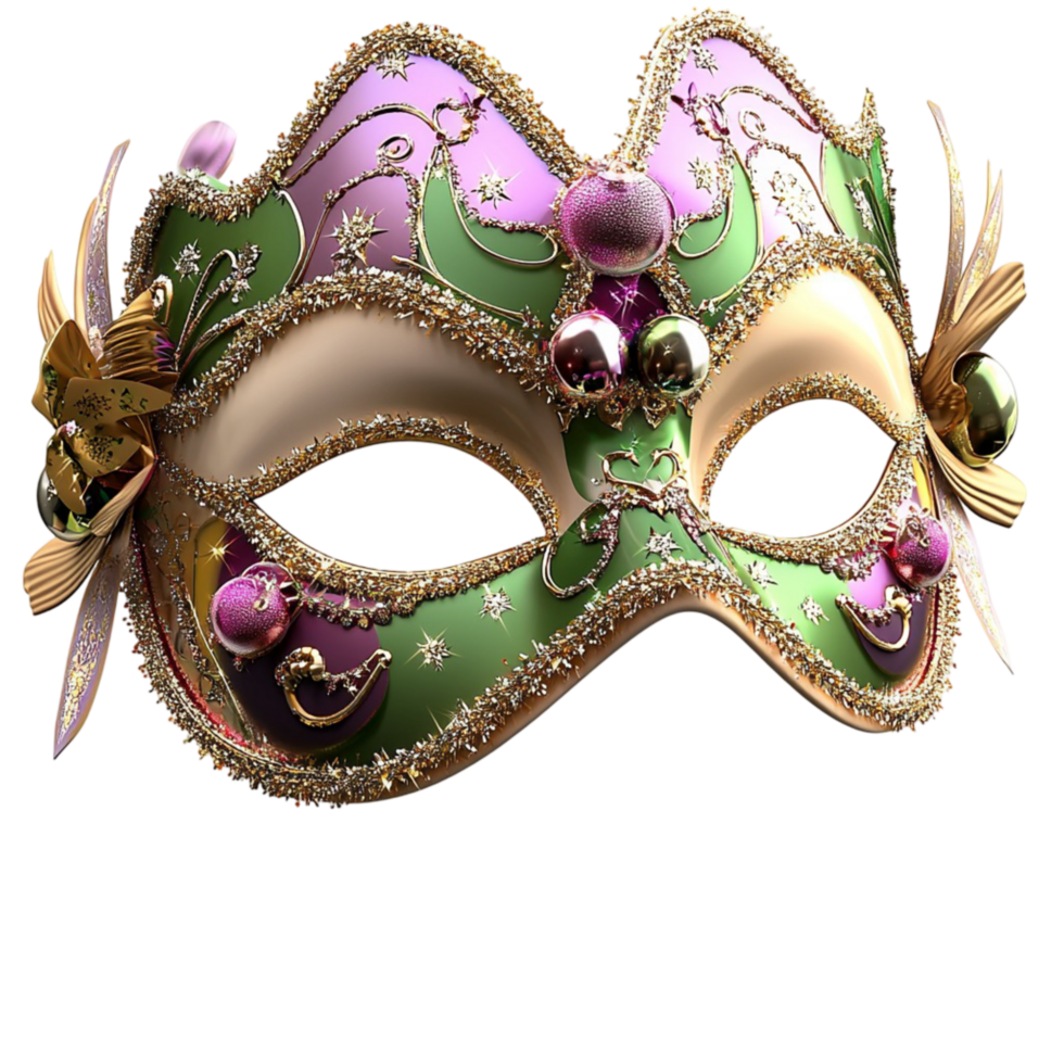 Green Mask adorned ornate design, a festive accessory radiating elegance and symbolic charm, capturing celebration and style for cultural events or theatrical decorative statements png
