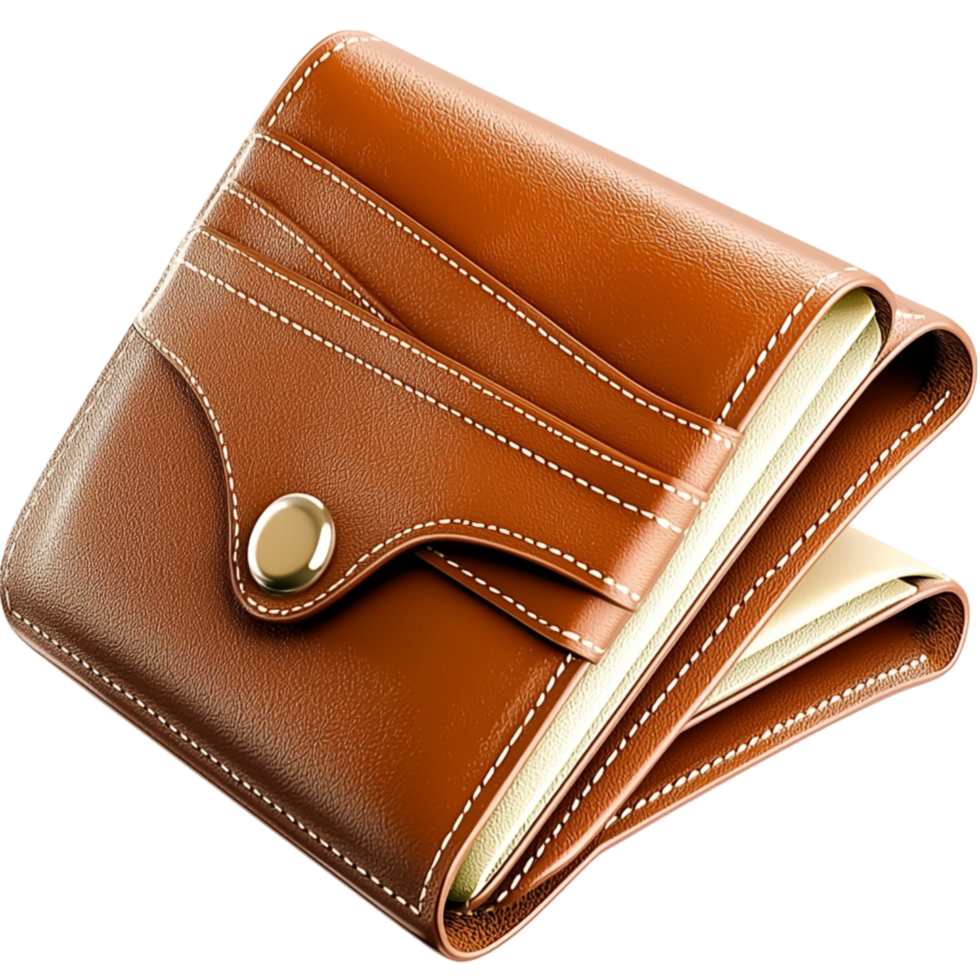 Brown Wallet Leather Design, A Functional Accessory Featuring Vintage Elegance and Charm, Ideal for Keeping Your Essentials Organized in Style, Perfect for Those Who Appreciate Timeless Craftsmanship, png