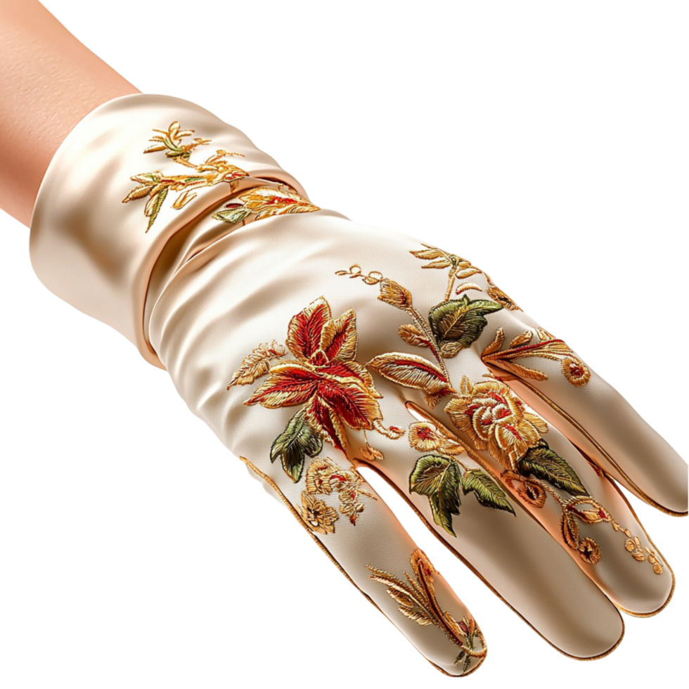 White Glove Floral Pattern, An Elegant Fashion Accessory that Makes a Bold Statement, Embellished Luxury and Charm, Ideal for Formal Events, Weddings, or for Adding Refinement to Any Ensemble, png