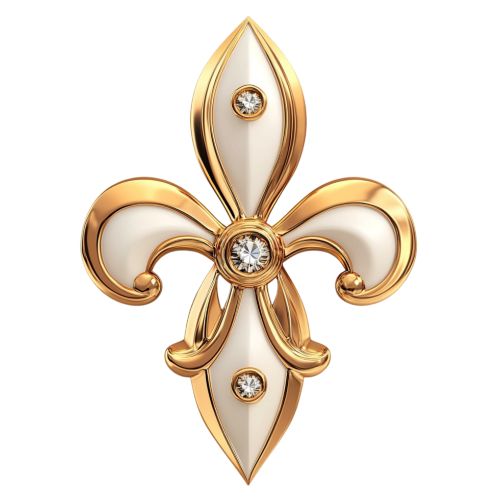Golden fleurdelis symbol elegant design, representing royalty, heritage, and charm, a luxurious emblem used in decoratives and ceremonial traditions to signify nobility, power, and timeless beauty. png