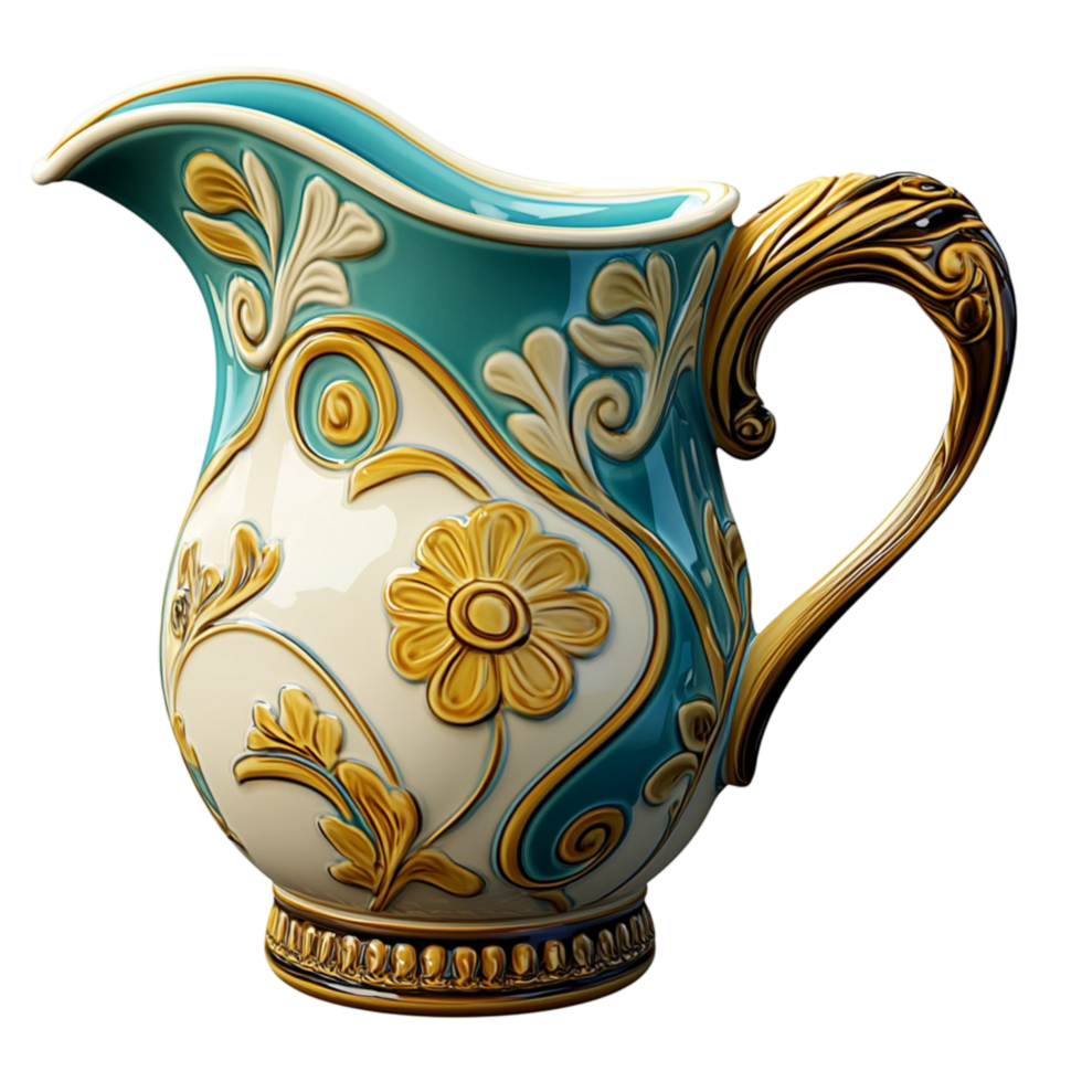 Blue Pitcher Ornate Design Representing Elegant Beverage Service and Sophistication Adding a Touch of Luxury and Charm to Dining Tables and Decorative Collections png