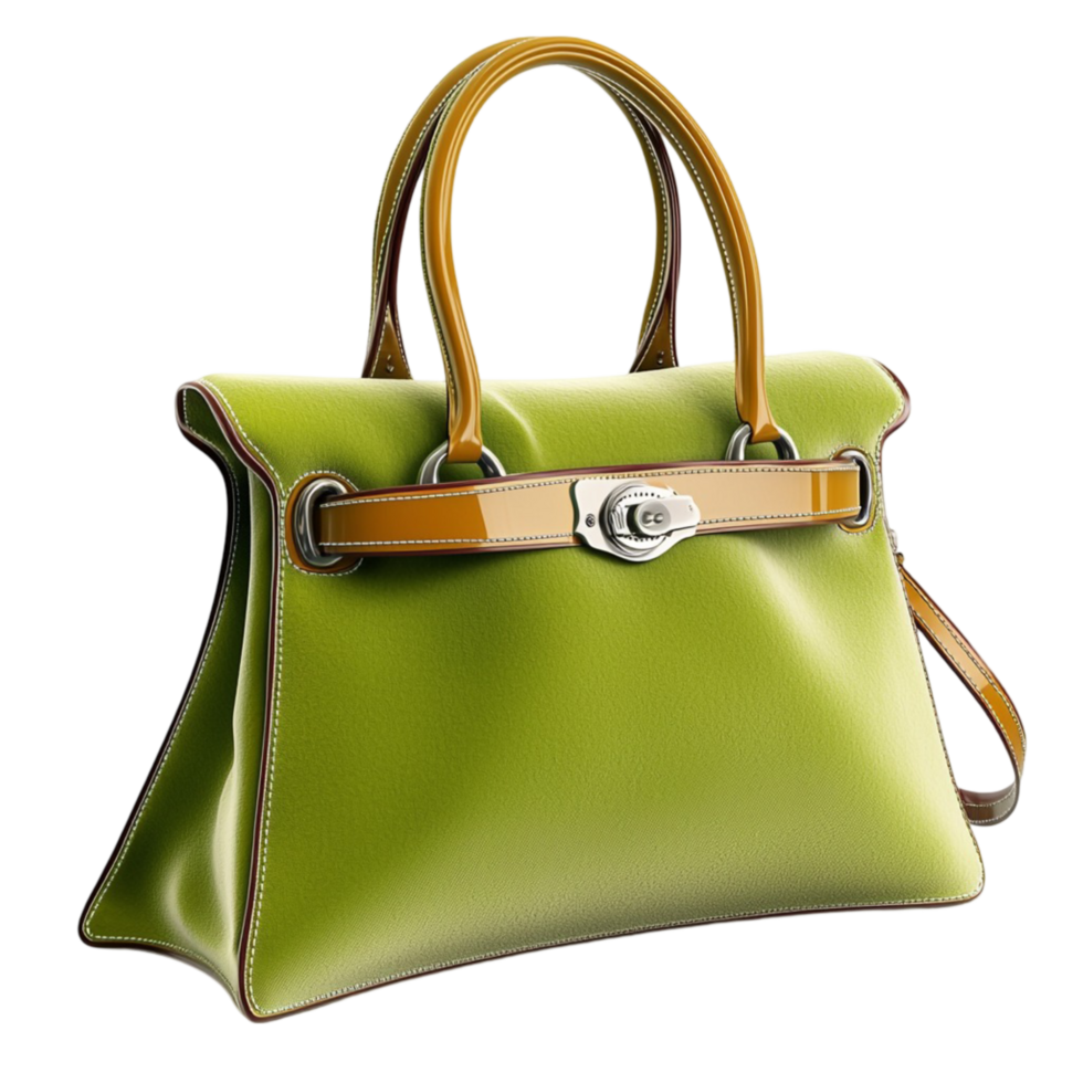 Lime green luxury handbag silver clasp structured leather texture elegant fashion accessory displayed in highend boutique setting under soft lighting png