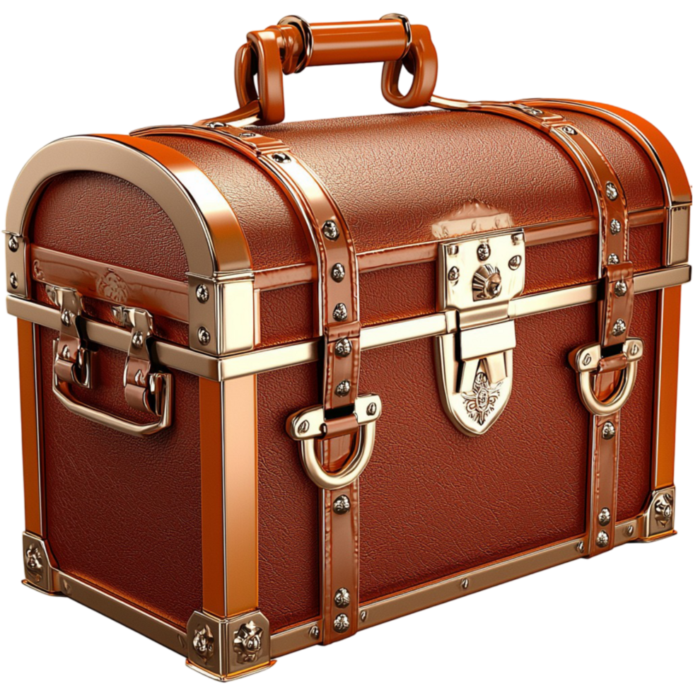 Brown Leather Suitcase Go lden Trim Vintage Travel Accessory Elegant Design png