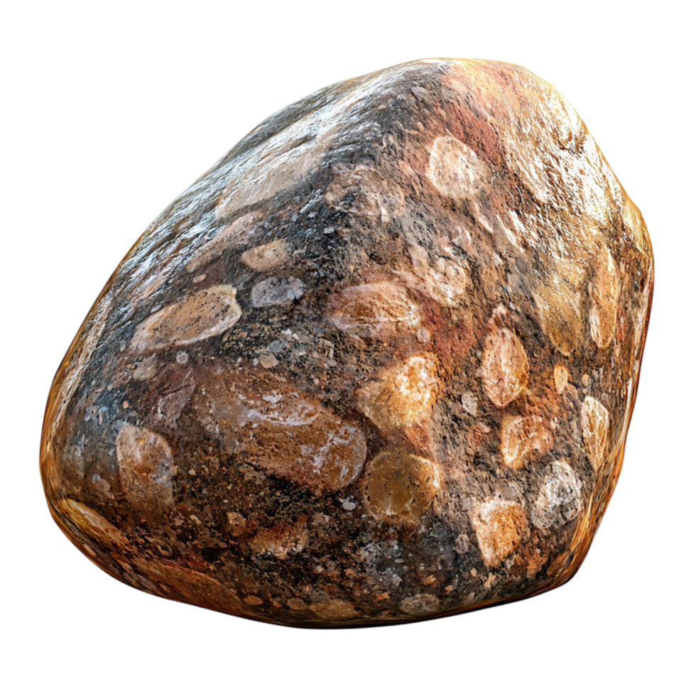 Speckled Polished River Stone Symbolizing Natural Earth Energy Stability Balance and Grounding Used in Meditation Spaces Zen Gardens and EarthCentered Decorative Designs of Calm and Peace png