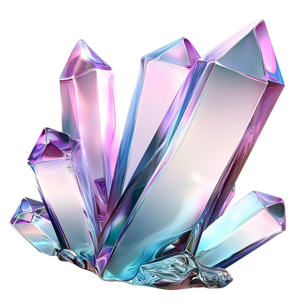 Cluster of Shimmering Pastel Crystals Arranged in a Geometric Formation, Symbolizing Magical Energy, Power, or Treasure from a Fantasy World, Often Seen as a Spiritual Concept or Magicalifact, png