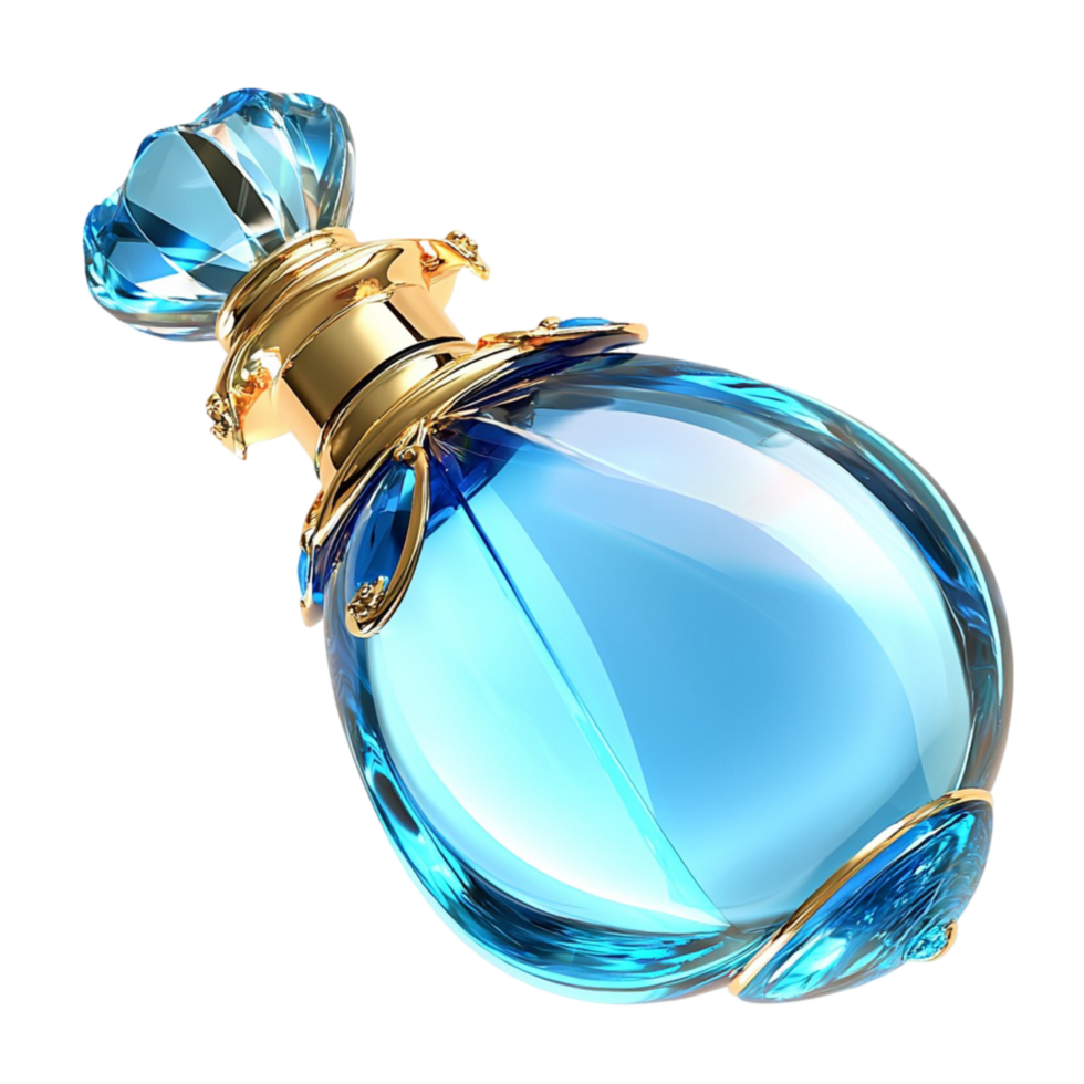 Blue Potion Bottle Golden Stopper Containing Magical Elixir Used in Fantasy Storytelling Alchemy Adventures or Enchanted Spellcasting Worlds of Mystery Wonder and Imagination png
