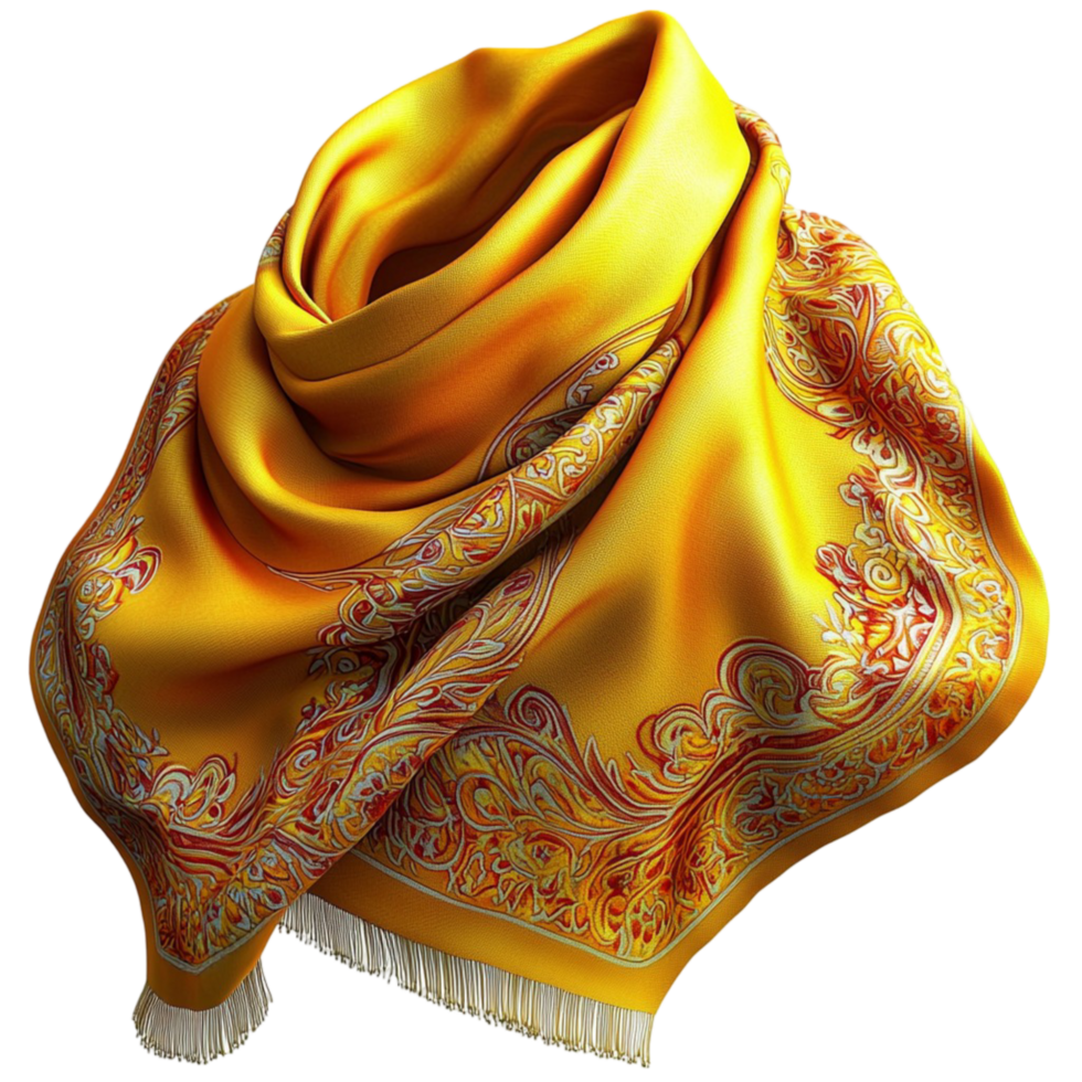 Yellow Silk Scarf Flowing Fabric Elegant Fashion Accessory Vibrant Color Statement Piece Luxurious Texture Timeless Style Versatile Wardrobe Essential png