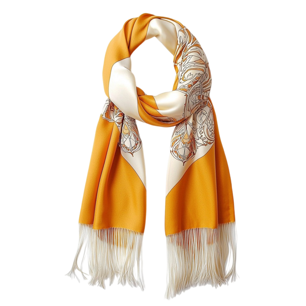 Orange Yellow Striped Scarf Cozy Fashion Accessory Warm Neckwear Vibrant Colors Statement Piece Luxurious Texture Timeless Style Wardrobe Essential png