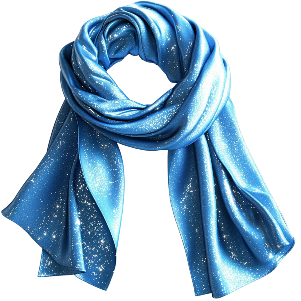 Blue satin scarf starry shimmer texture elegant winter accessory used in fashionable outfits or magical themed costume representation stylish visual flair png