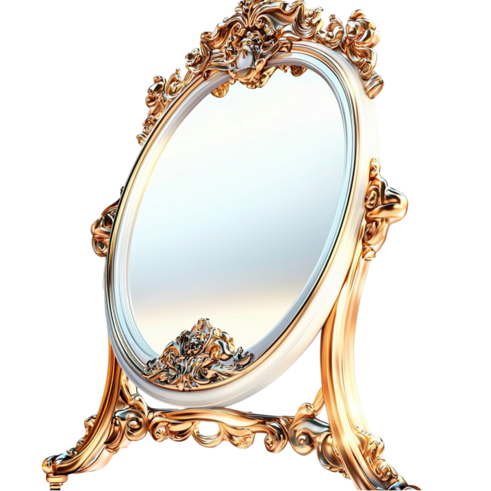 Golden Oval Mirror Ornate Frame Antique Design Elegant Display Charm png