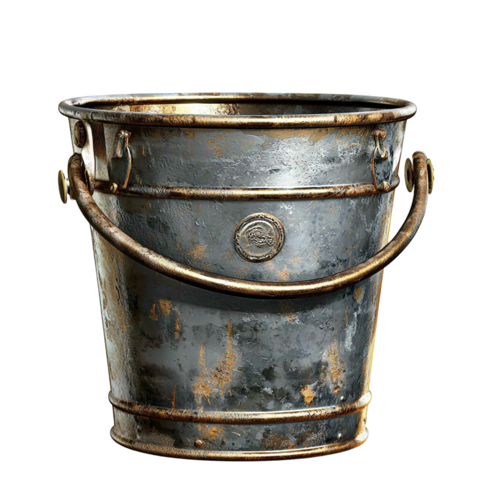 Aged metal bucket handle rustic design used in countryside farming historical settings or vintage decorative props representing practical outdoor container png